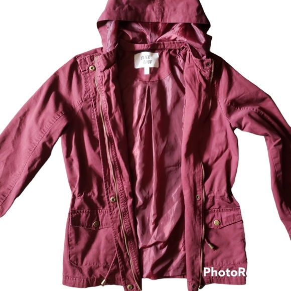 Outer Edge Purple Plum Utility Canvas Jacket with Drawsting Hoodie Size Medium - Picture 6 of 9
